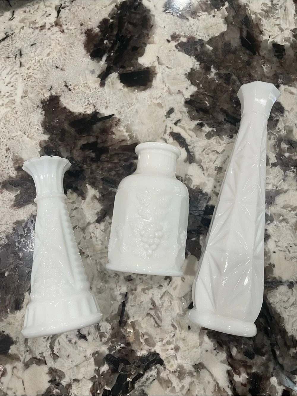 White Milk Glass Decorative Vases  Vintage - Set of 3 9”, 6”, 4.5”